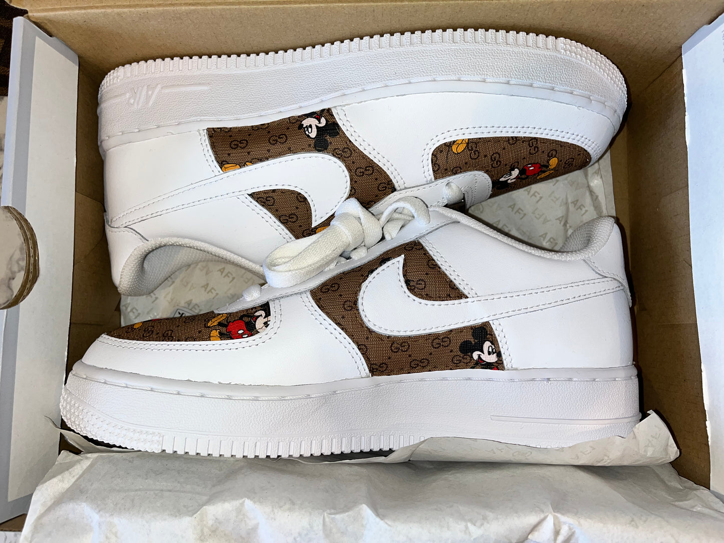 Custom made Mickey GG x Nike AF1’s (UK size 5.5)