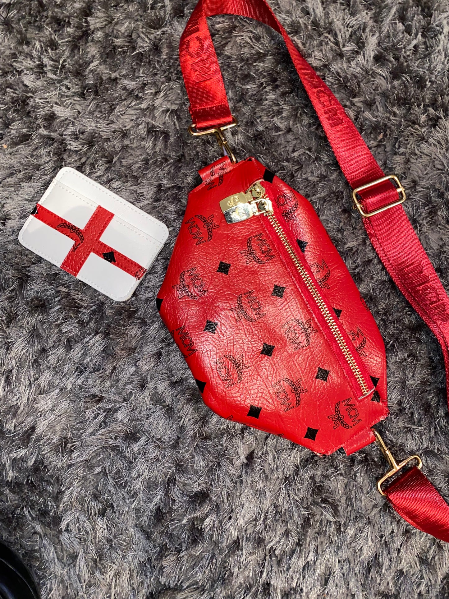 Red custom made MCM Bag & Cardholder