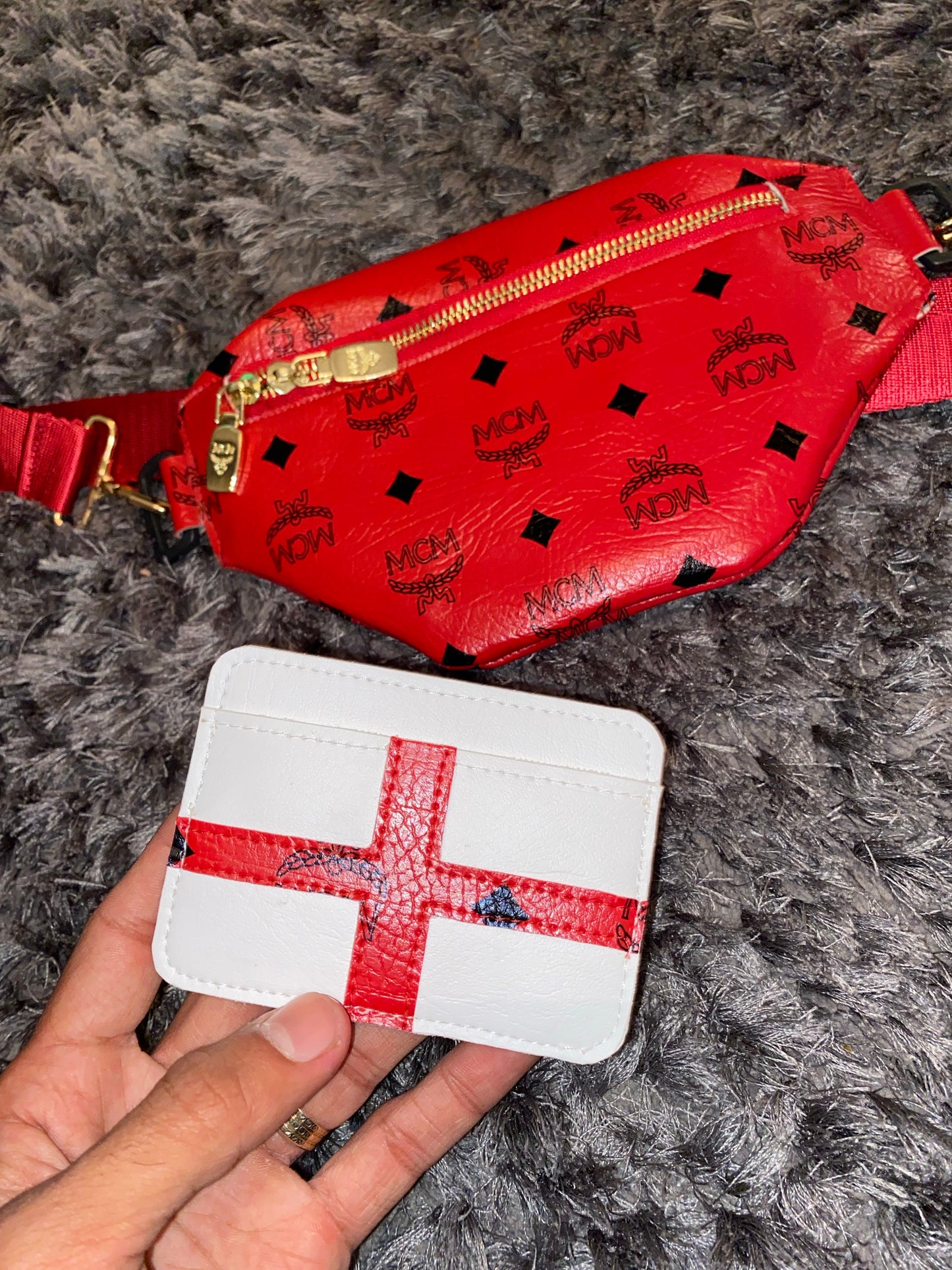 Red custom made MCM Bag & Cardholder